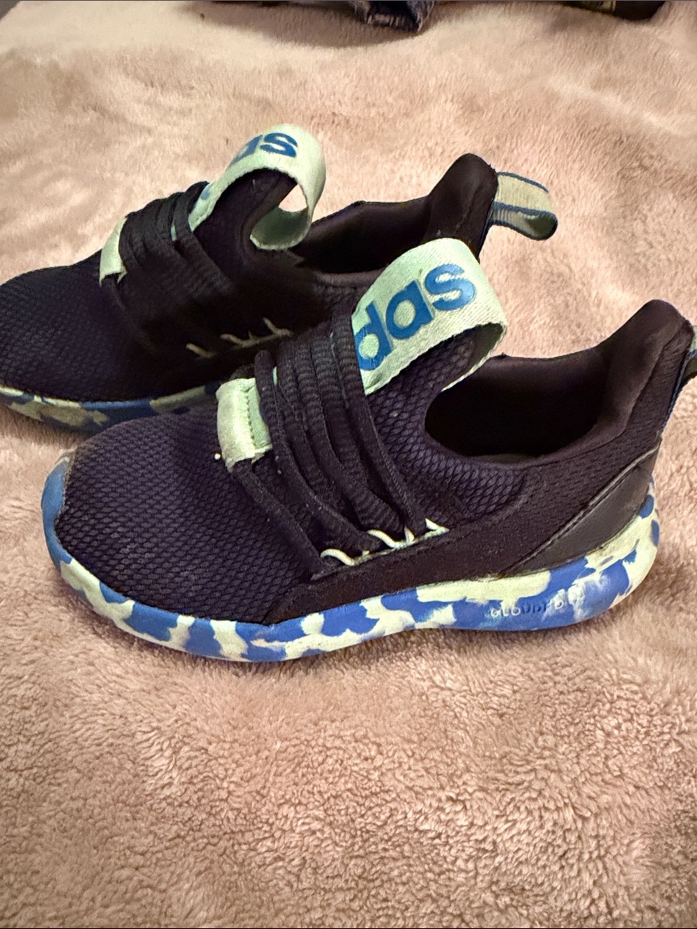 Kids Black and Light Green and blue Slip-On Adidas Shoes